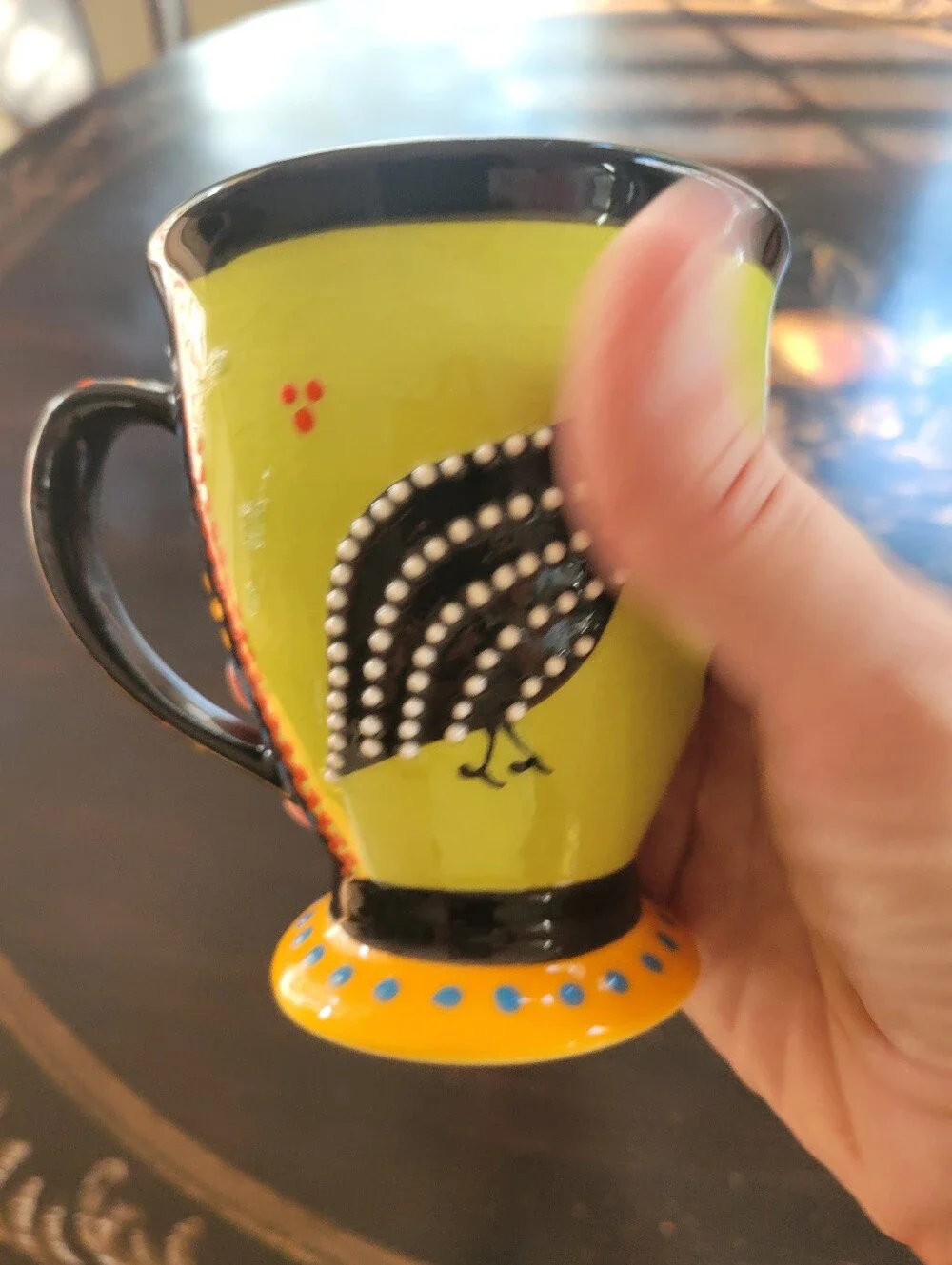 Hand-Painted Guineafowl Pedestal Mug in Lime & Black, Made In Capetown
